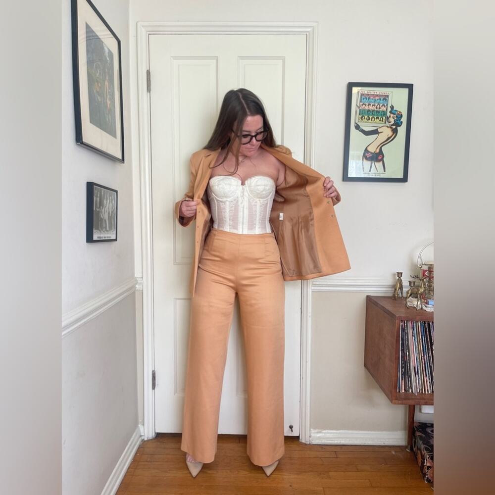 90s Vintage Thierry Mugler Peach Wool Blend Suit - Picture 3 of 16